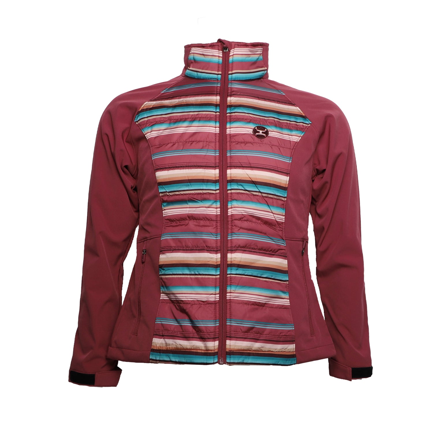 Chamarra Hooey Para Mujer Full Zip Rosa Con Rayas Rosa Y Turquesa