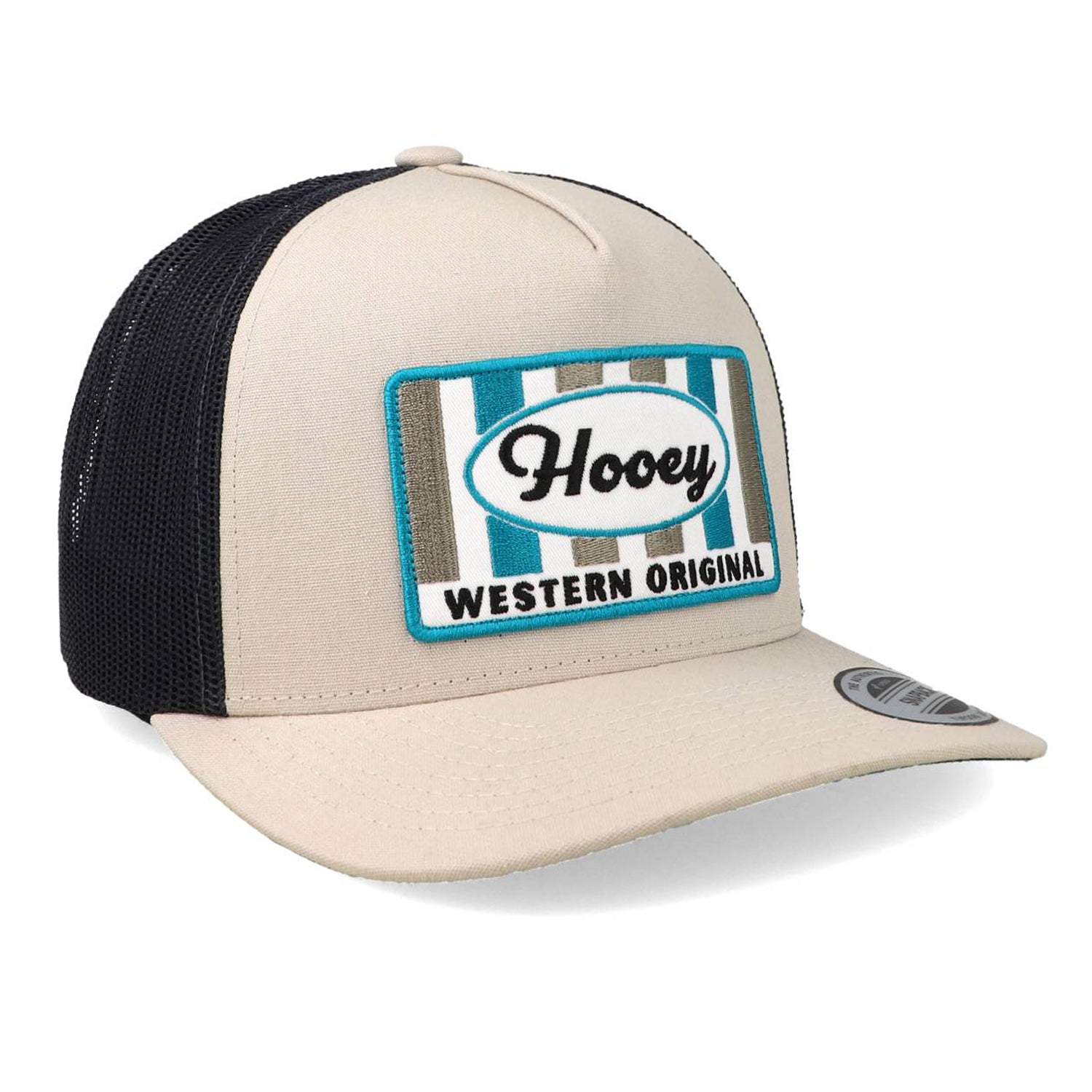 Gorra Hooey Sudan Tan 5-Panel Trucker Blue Rectangle Patch Unitalla