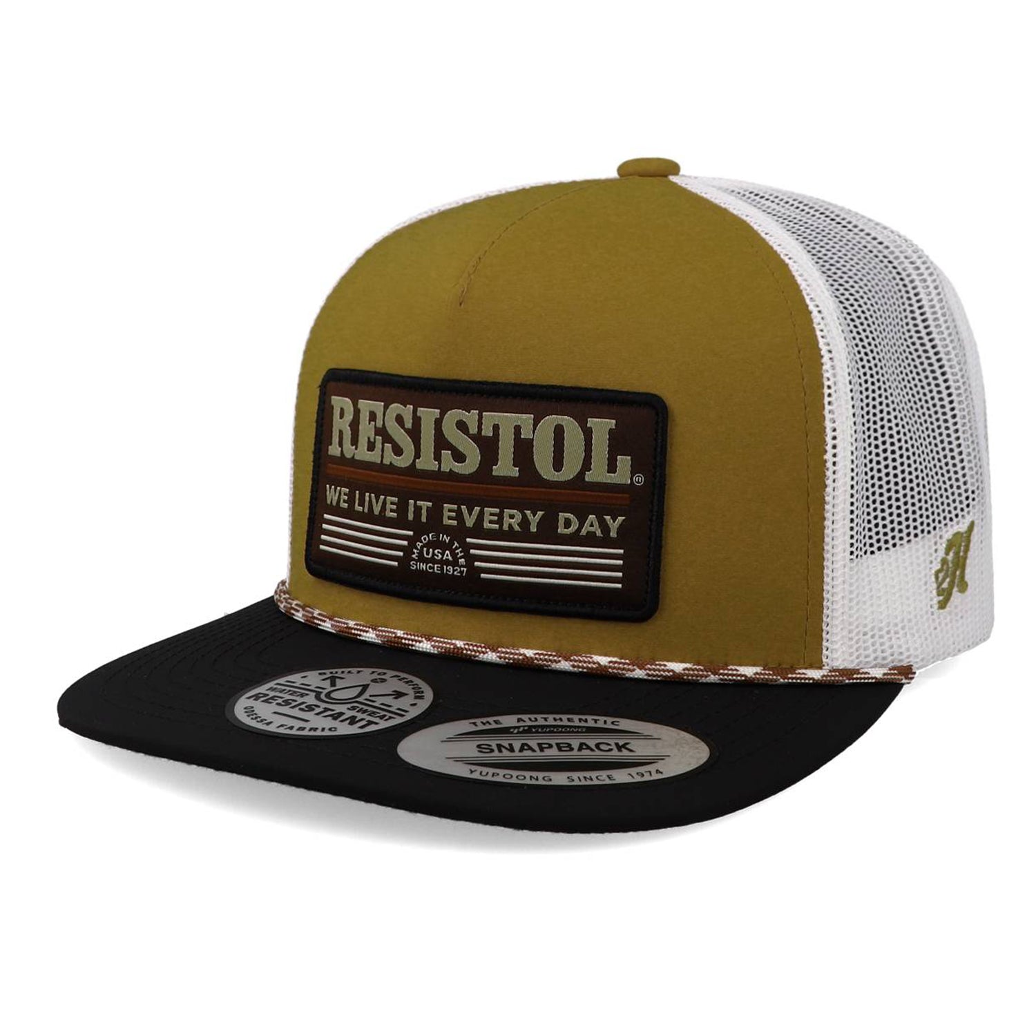 Gorra Hooey Resistol Tan White 5-Panel Trucker Rectangle Patch