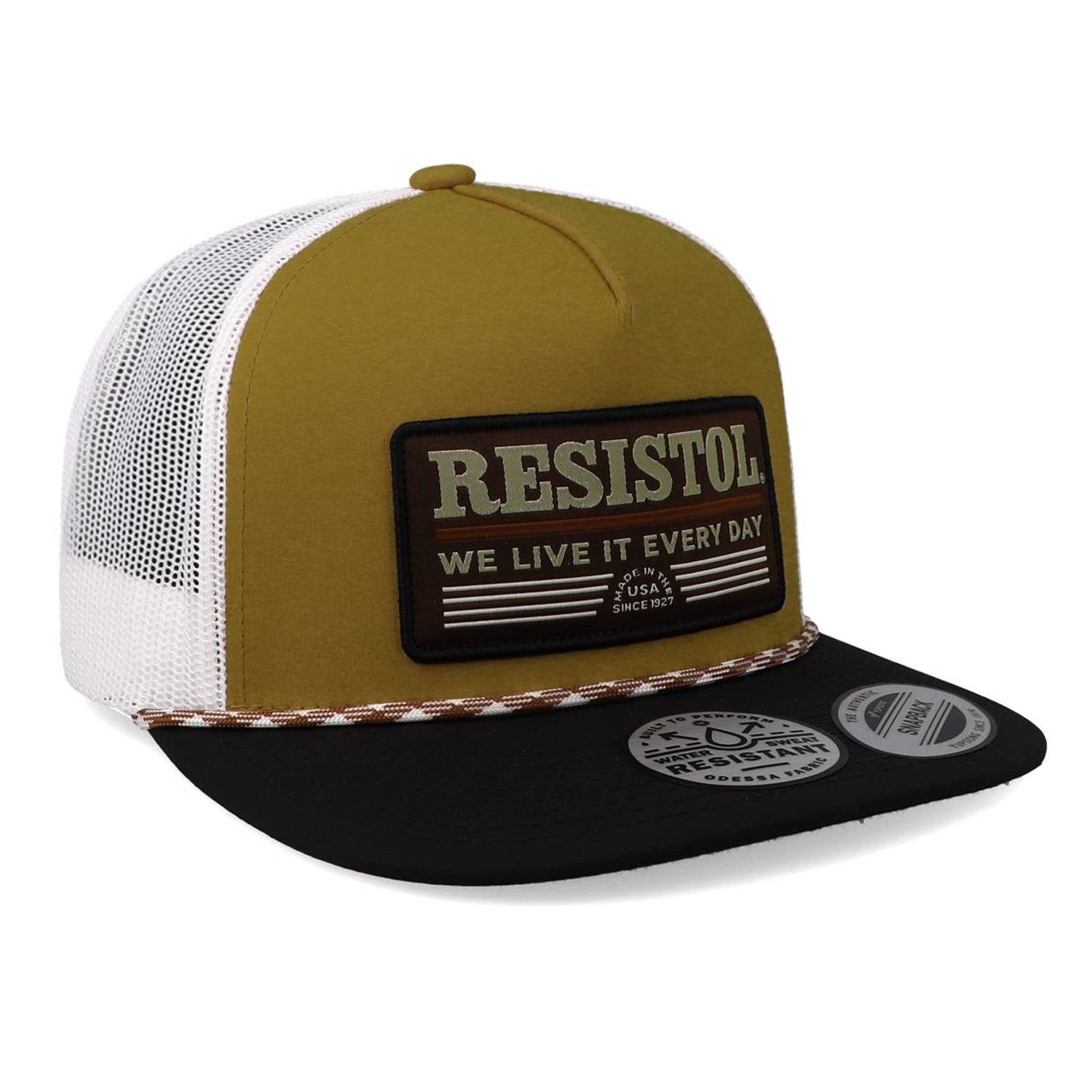 Gorra Hooey Resistol Tan White 5-Panel Trucker Rectangle Patch