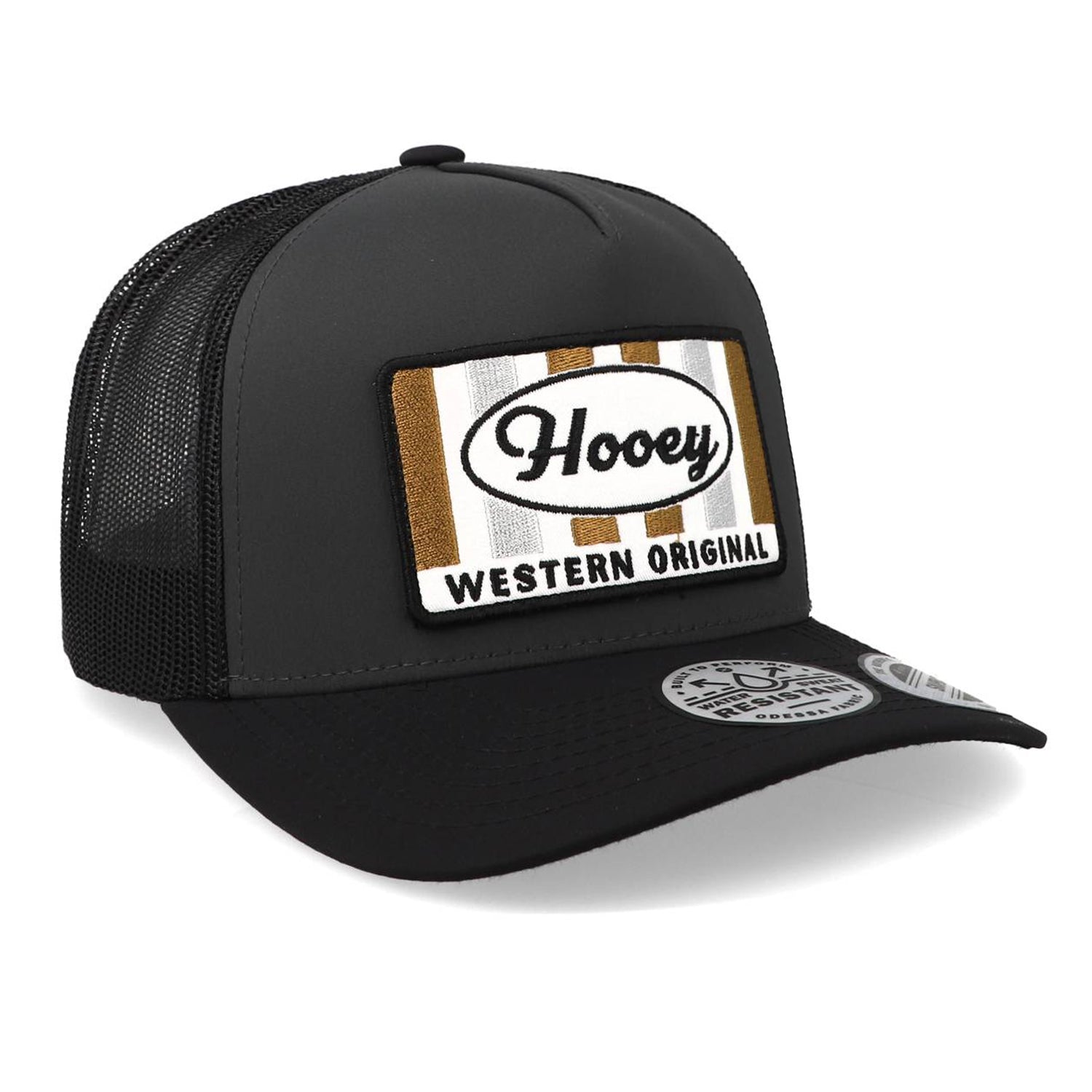 Gorra Hooey Sudan Grey 5-Panel Trucker Brown Rectangle Patch