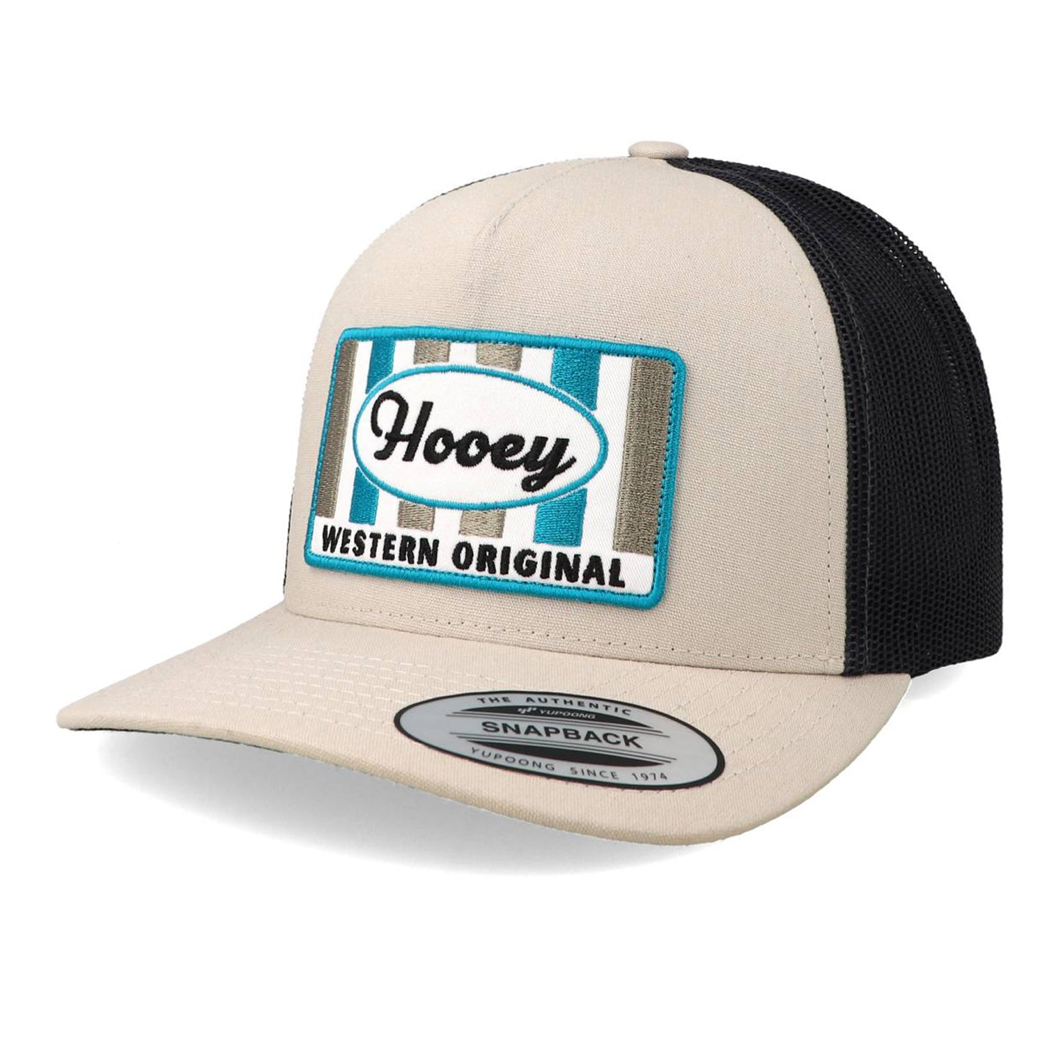 Gorra Hooey Sudan Tan 5-Panel Trucker Blue Rectangle Patch Unitalla